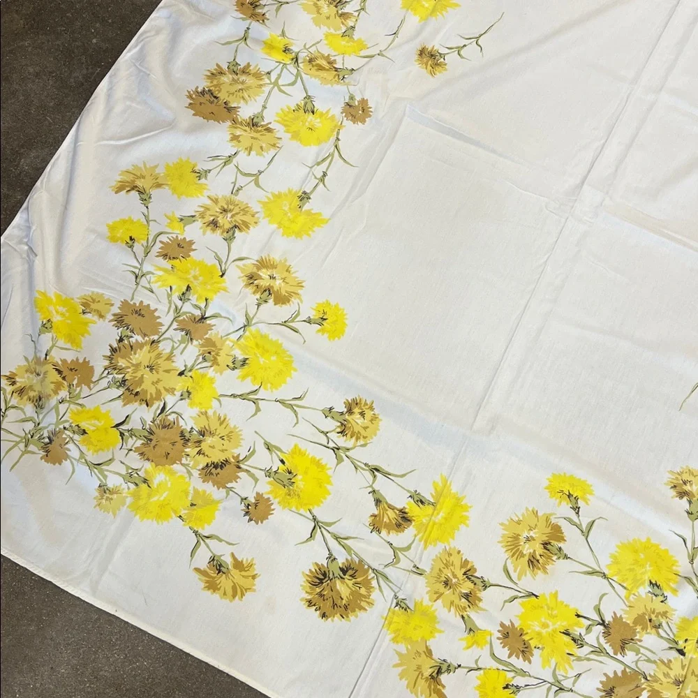 Vintage Floral Yellow & tan almost sq tablecloth  very soft & well loved, cotton